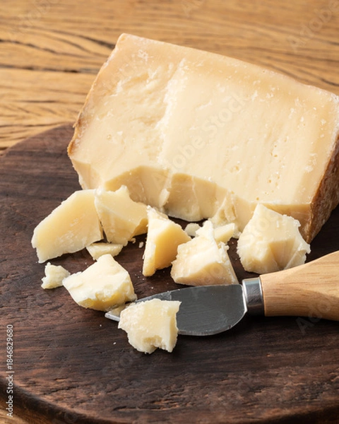 Fototapeta Parmesan cheese over wooden table