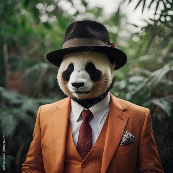 Obraz panda bear in suit and hat