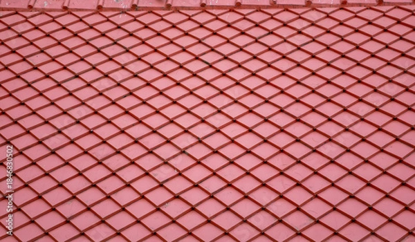 Obraz Full frame, close up pattern of terracotta red clay roof tiles arranged in rows, traditional architecture and exterior design texture.