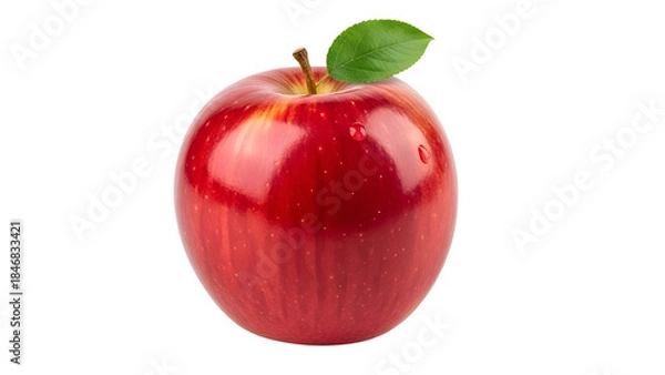 Fototapeta Fresh Red Apple with Green Leaf Isolated on White Background