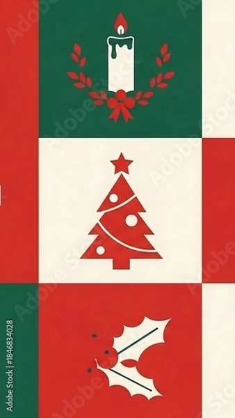 Obraz Festive Christmas Icons in a Colorful Patchwork Design.