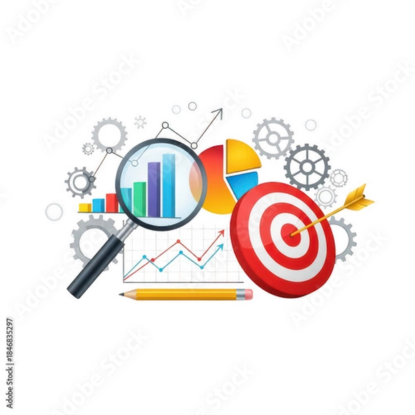 Obraz Business analytics tools and strategy elements isolated on transparent background