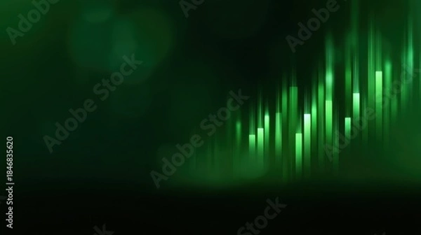 Obraz Abstract Green Background with Vertical Light Bars and Gradient Bokeh Effects for Modern Digital Art or Technology Themes