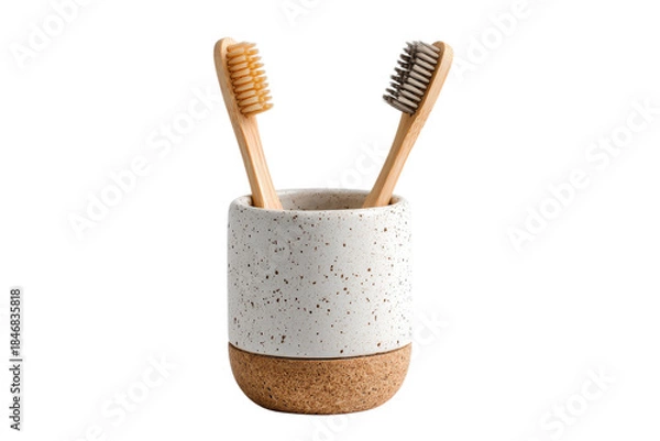 Obraz Toothbrush holder with two brushes inside on transparent background