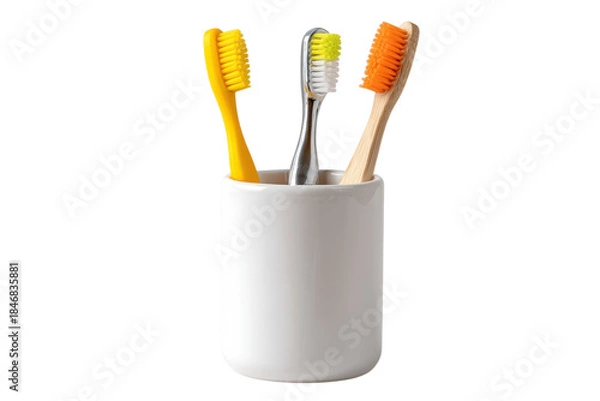 Obraz Toothbrush organizer positioned neatly for hygiene use on transparent background
