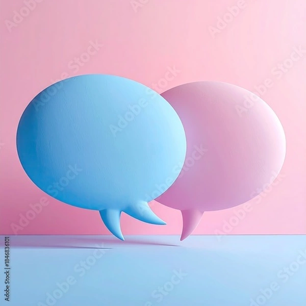 Fototapeta Two rounded speech bubbles in pastel blue and pink against a backdrop