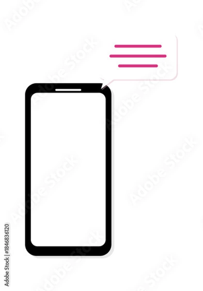 Obraz Smartphone with chat message bubble emerging from screen - modern communication vector illustration