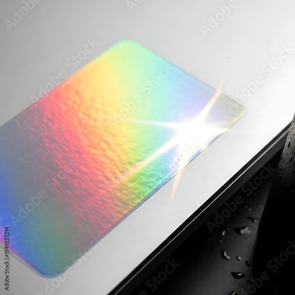 Obraz Iridescent Card on White Surface with Rainbow Reflection and Black Edge.