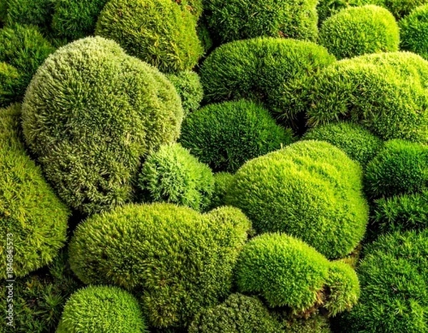 Fototapeta Macro shot of vibrant green moss clusters, showcasing its soft texture and lush, natural beauty, evoking a sense of organic growth and earthy tranquility