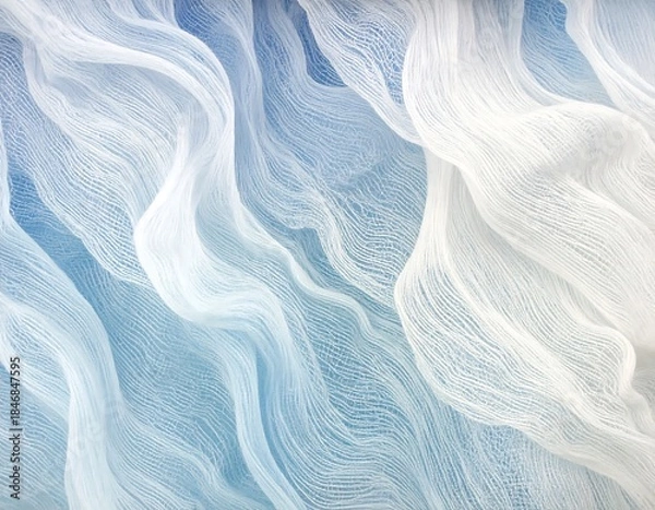 Fototapeta Abstract flowing ethereal fabric texture with soft pastel blue and white gradient highlights