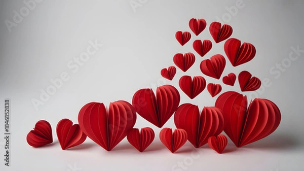 Fototapeta A cluster of red hearts in various sizes on a gray background