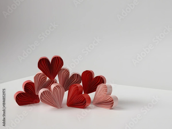 Fototapeta A cluster of red and pink hearts on a white surface