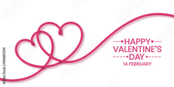 Fototapeta Happy valentines day greeting card with hearts and ribbon