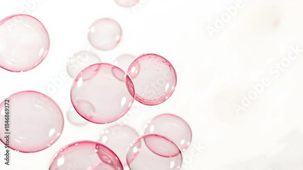 Obraz Pink, transparent bubbles against a clean white background