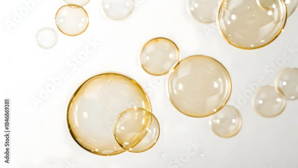 Obraz gold bubbles on a white isolated surface with abstract light reflections