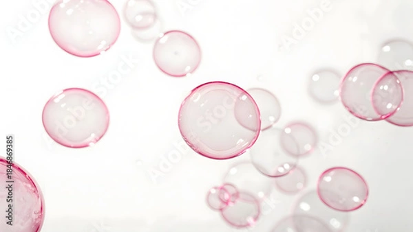Obraz Pink, transparent bubbles against a clean white background