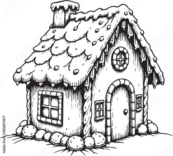 Fototapeta An inviting gingerbread house, designed with intricate detail. A classic holiday decoration for festive enjoyment.