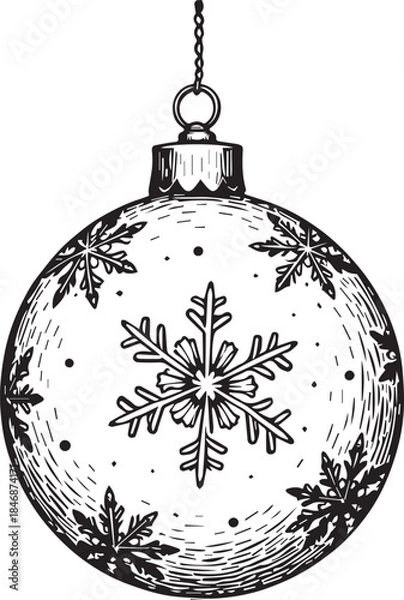 Fototapeta A delicate holiday ornament, etched with intricate snowflake design, swings gently, capturing the essence of the festive winter season.