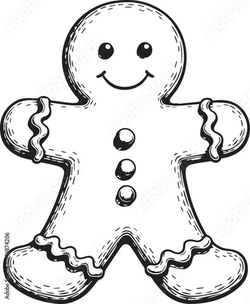 Fototapeta A charming gingerbread man, rendered in a detailed illustration. Featuring a smiling face, buttons and scalloped edges.