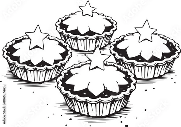 Fototapeta A delectable dessert array of four charming mini-pies, each crowned with a star-shaped ornament, ready to eat. 