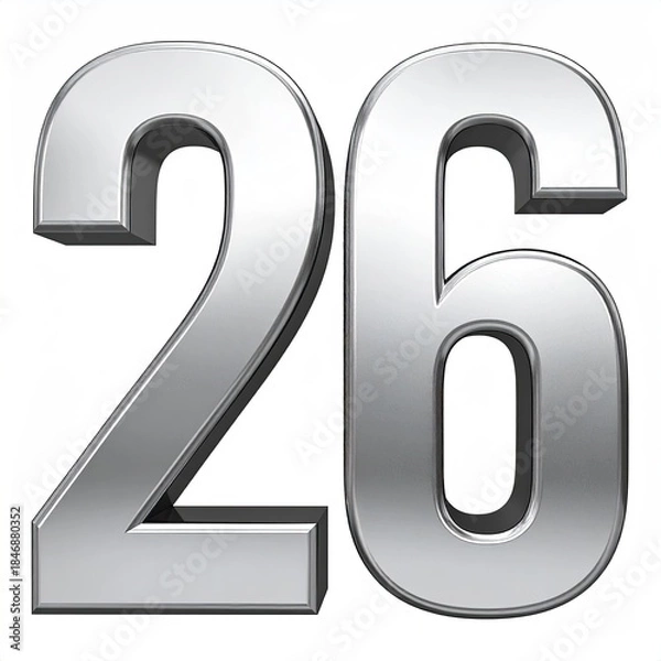 Obraz Silver metallic number "26" with 3D effect