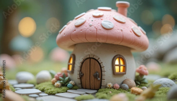 Obraz A close-up 3D clay style mushroom house