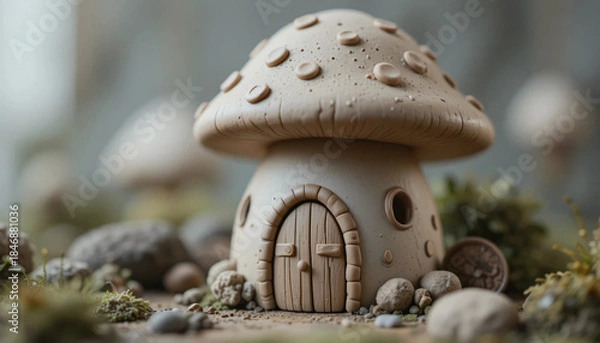Obraz A close-up 3D clay style mushroom house