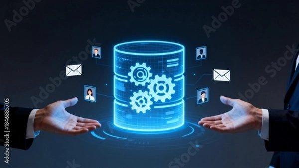 Fototapeta Hands presenting digital data cylinder