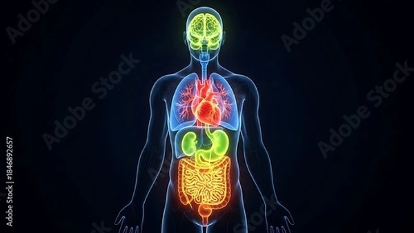 Fototapeta Digital Illustration of Human Anatomy Showing Internal Organs and Systems