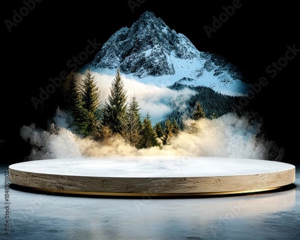 Obraz Winter Mountain Display Podium with Fog