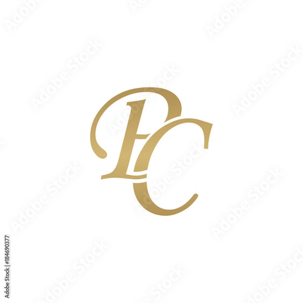 Fototapeta Initial letter PC, overlapping elegant monogram logo, luxury golden color