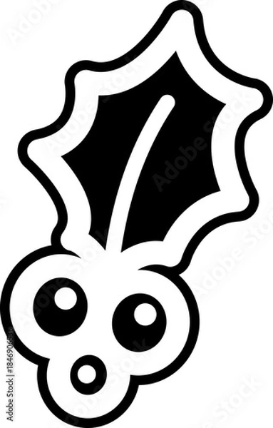 Obraz Christmas element holly berry icon leaf outline symbol minimal vector design joy