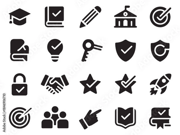 Fototapeta Collection of 20 glyph style icons for education business and achievement concepts