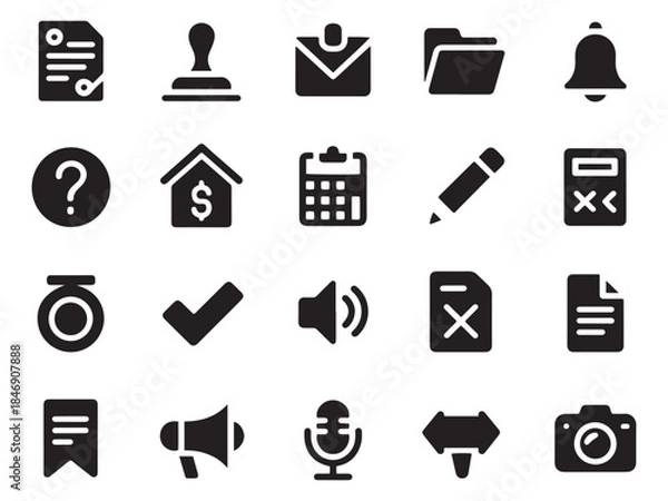 Fototapeta Collection of 20 essential glyph style icons for various digital applications