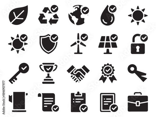 Fototapeta Collection of 20 glyph style icons representing sustainability security and success