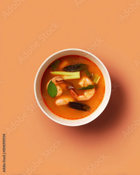 Obraz Traditional Tom Yum soup with shrimp and herbs
