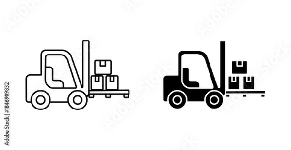 Obraz Forklift Truck Handling Pallet Cargo Line Icon for Warehouse Logistics