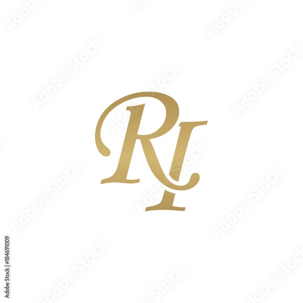 Fototapeta Initial letter RI, overlapping elegant monogram logo, luxury golden color