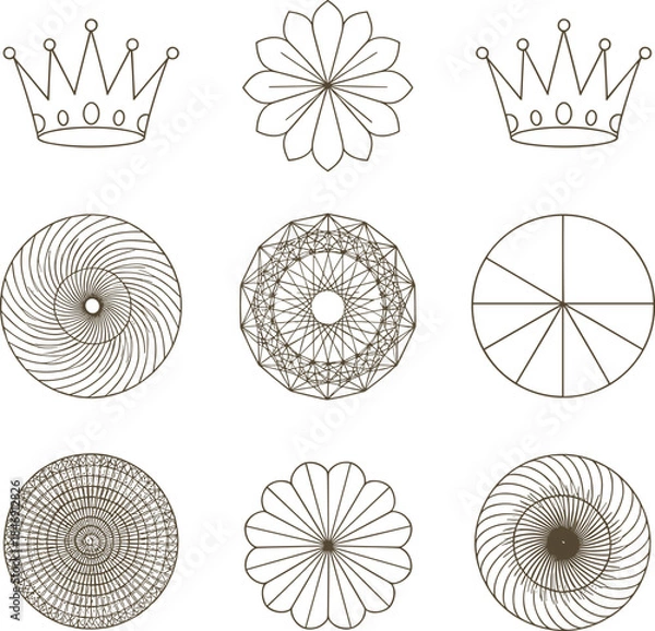 Fototapeta Crown radial pattern line icon set