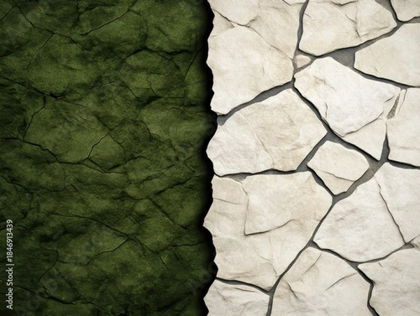 Obraz Textured Surface Split Featuring Dark Green and Light Gray Cracks