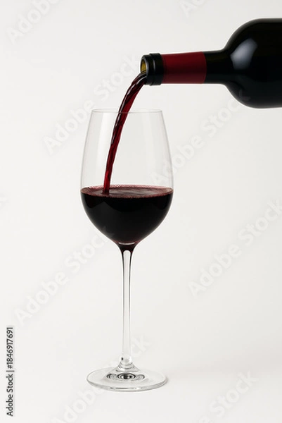Obraz ステムの長いワイングラスに注がれる赤ワイン　ボルドー