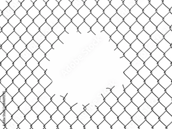 Obraz Ogrodzenie z łańcuszka z otworem. Obraz ze ścieżką przycinającą