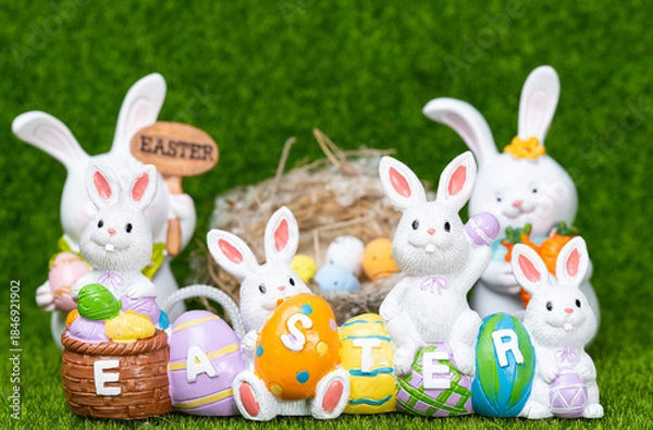 Obraz Easter decoration with bunnies and eggs.