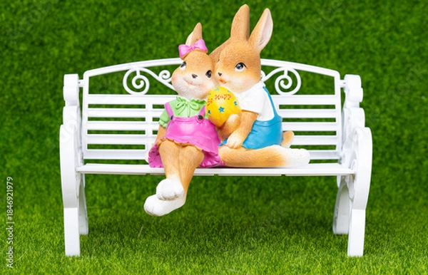 Obraz Easter decoration with bunnies and eggs.