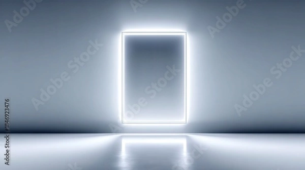 Obraz Glowing rectangular portal in a minimalist, reflective space