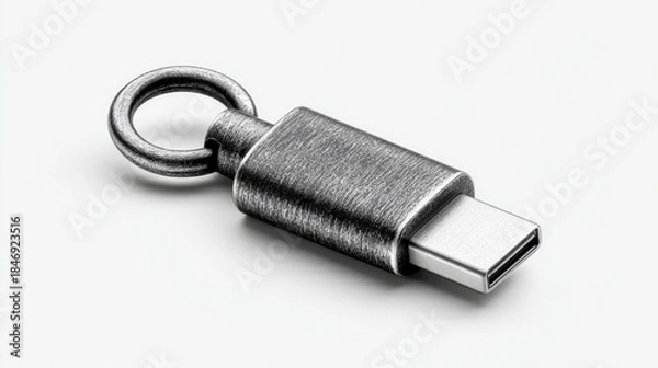 Obraz Metal USB-C connector with loop, minimalist design, isolated
