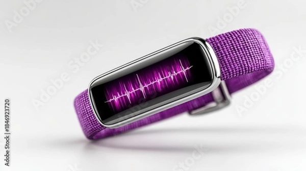Obraz Sleek wrist-worn device displays vibrant, pulsing heart rhythm graphic