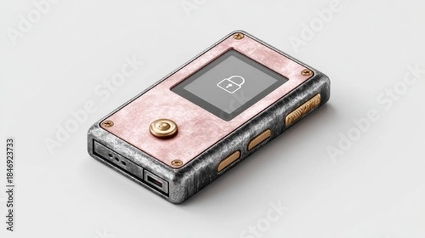 Obraz Small, metallic, steampunk-inspired device with a locked screen