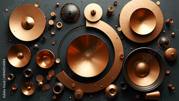 Fototapeta Eine abstrakte Neuinterpretation von Trommeln und Perkussionsinstrumenten, transformiert in eine dynamische, skulpturale Komposition. KI Generated