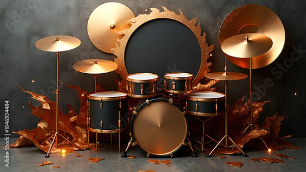 Fototapeta Eine abstrakte Neuinterpretation von Trommeln und Perkussionsinstrumenten, transformiert in eine dynamische, skulpturale Komposition. KI Generated